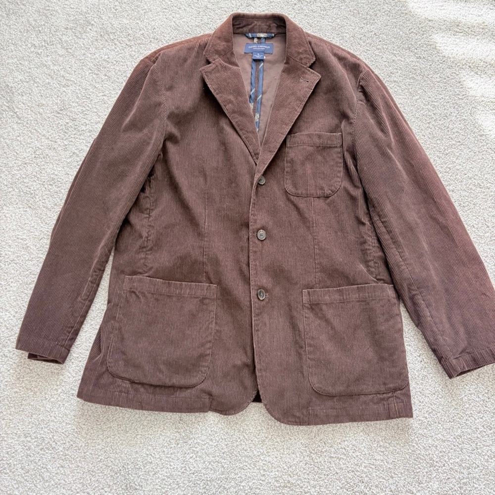 Daniel Cremieux Corduroy Blazer Mens XL Brown‎ Academia 3 Button Jacket